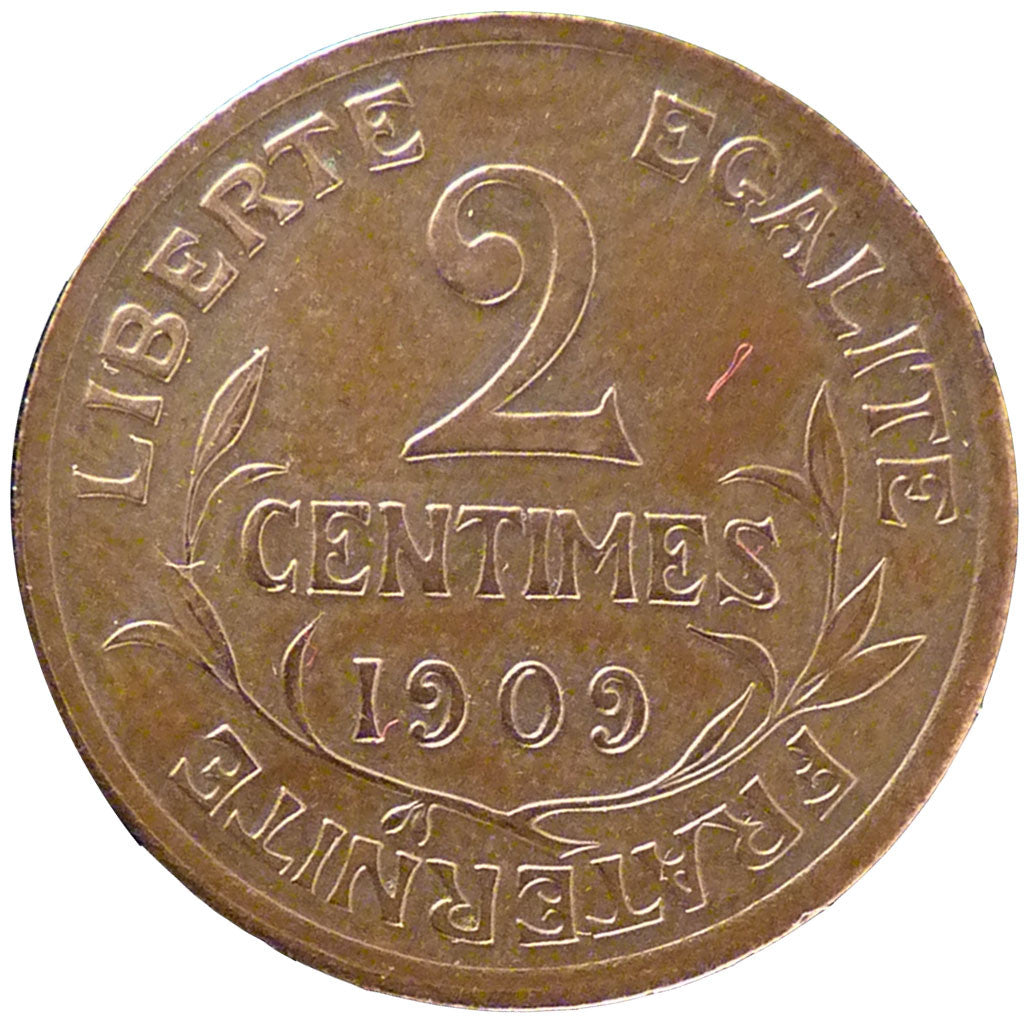FRANCE, Dupuis, 2 Centimes, 1909, Paris, KM #841, AU(50-53), Bronze, 20.2,...