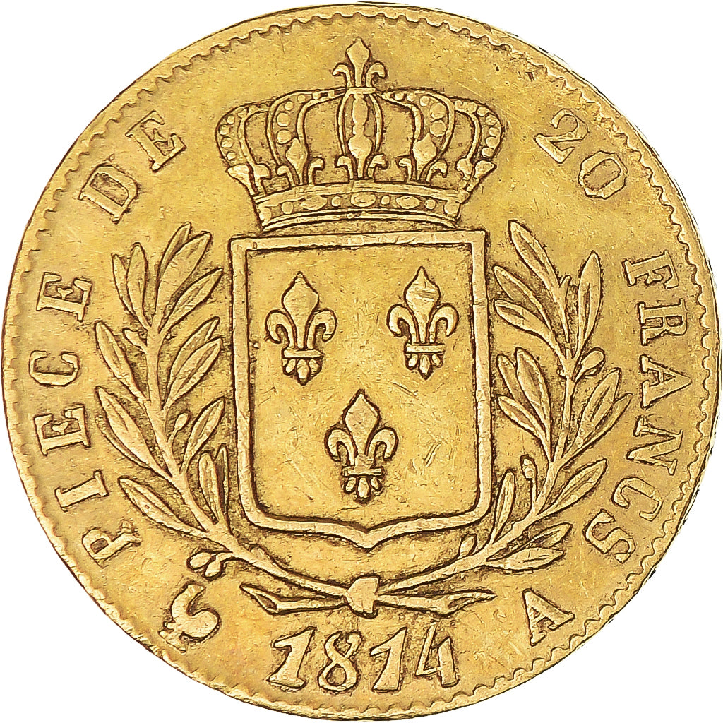 Coin, France, Louis XVIII, 20 Francs, 1814, Paris, EF(40-45), Gold, KM:706.1