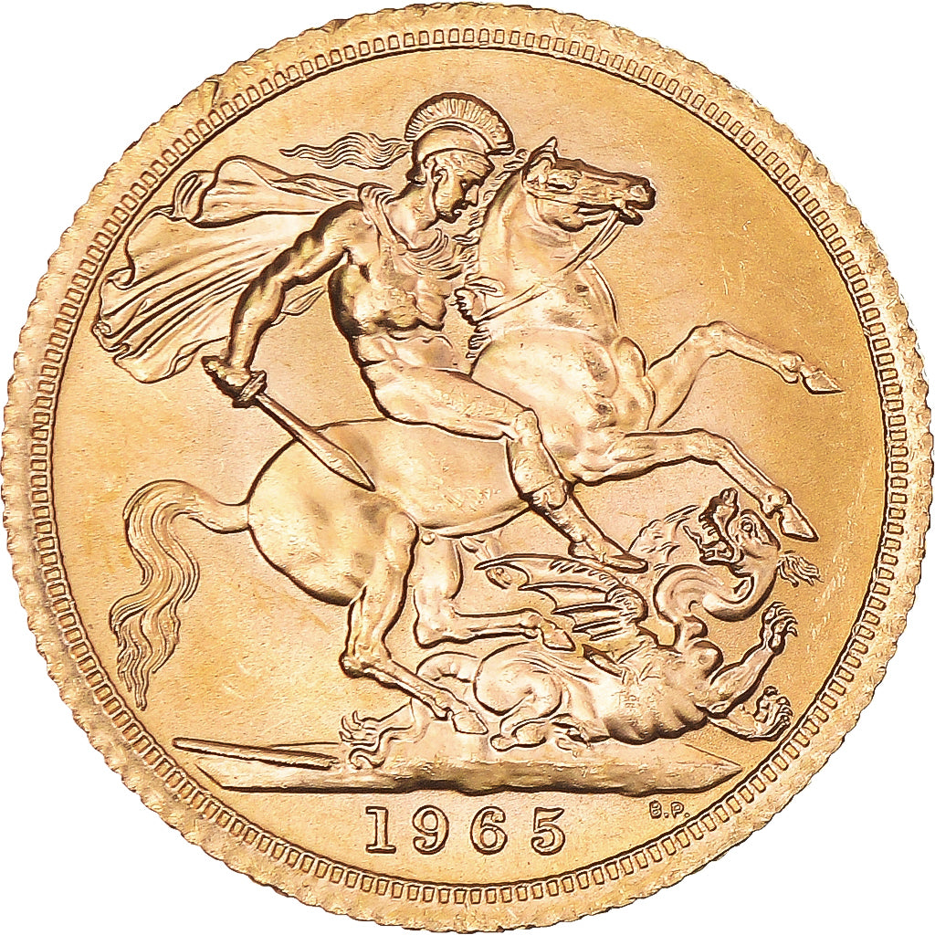 Coin, Great Britain, Elizabeth II, Sovereign, 1965, MS(63), Gold, KM:908