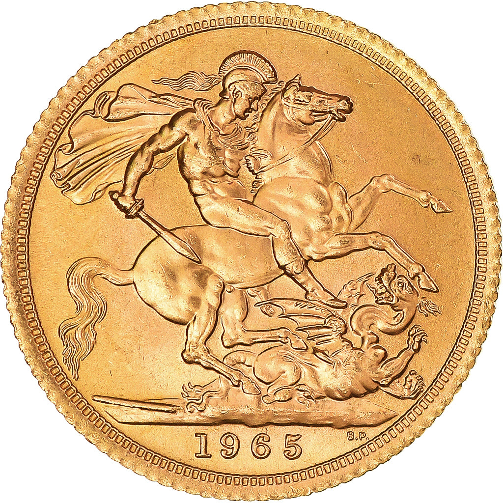 Coin, Great Britain, Elizabeth II, Sovereign, 1965, MS(63), Gold, KM:908