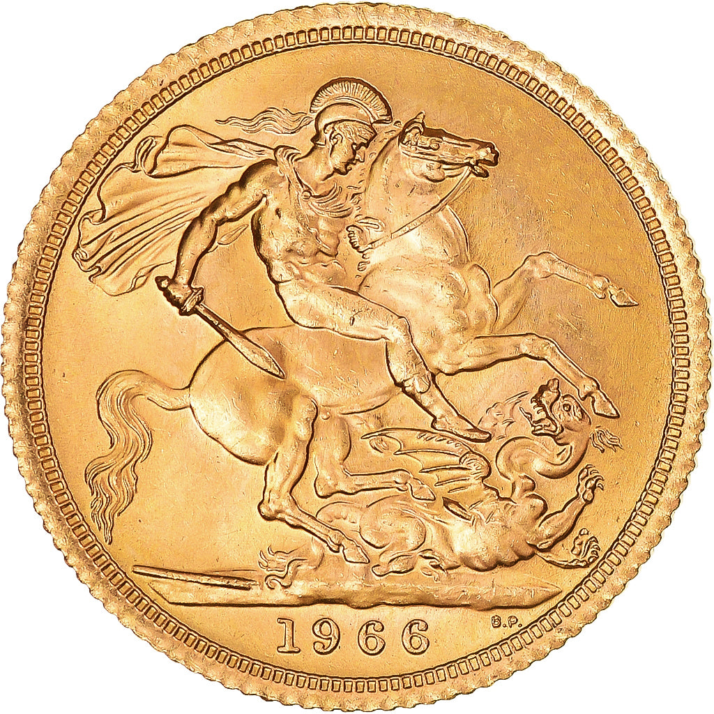 Coin, Great Britain, Elizabeth II, Sovereign, 1966, MS(63), Gold, KM:908