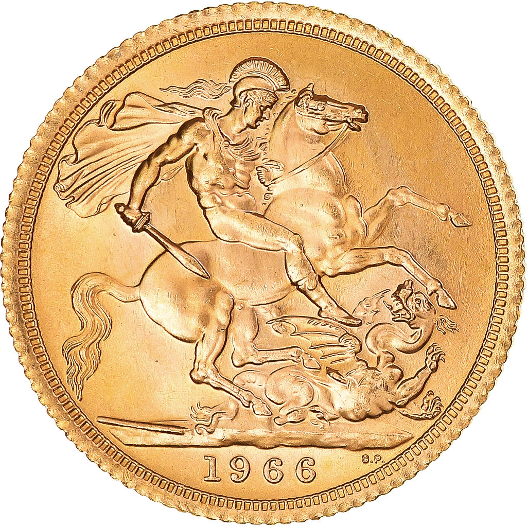 Coin, Great Britain, Elizabeth II, Sovereign, 1966, MS(63), Gold, KM:908