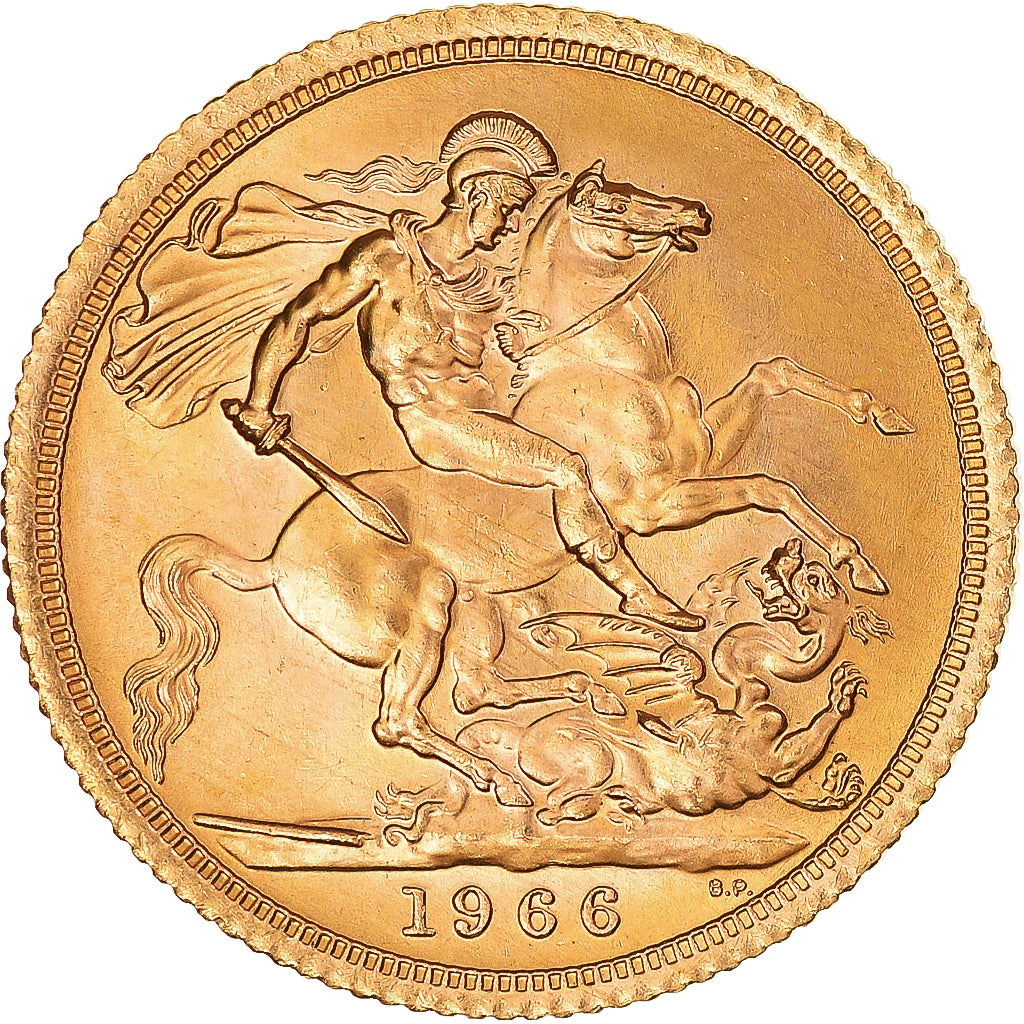 Coin, Great Britain, Elizabeth II, Sovereign, 1966, MS(63), Gold, KM:908