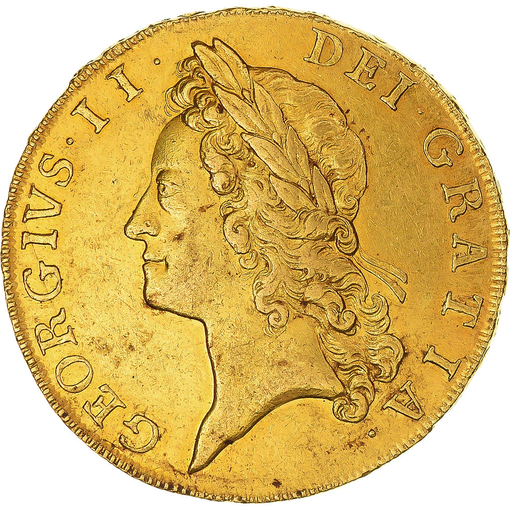 Great Britain, George II, 5 Guineas, 1729, London, Gold, AU(55-58), Spink:3663