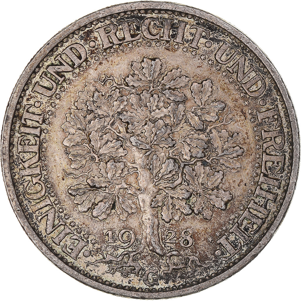 Moneda, ALEMANIA - REPÚBLICA DE WEIMAR, 5 Mark, 1928, Karlsruhe, MBC+, Plata