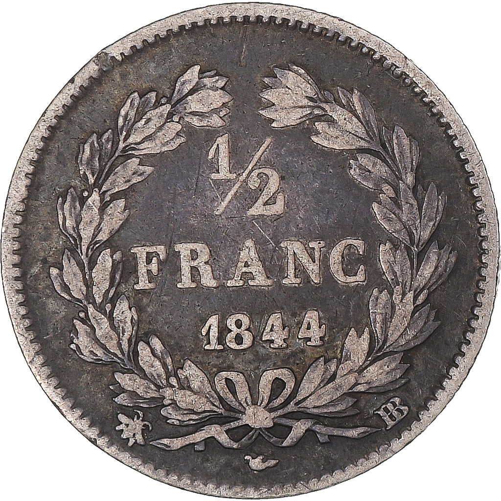 Moneta, Francja, Louis-Philippe, 1/2 Franc, 1844, Strasbourg, VF(20-25), Srebro