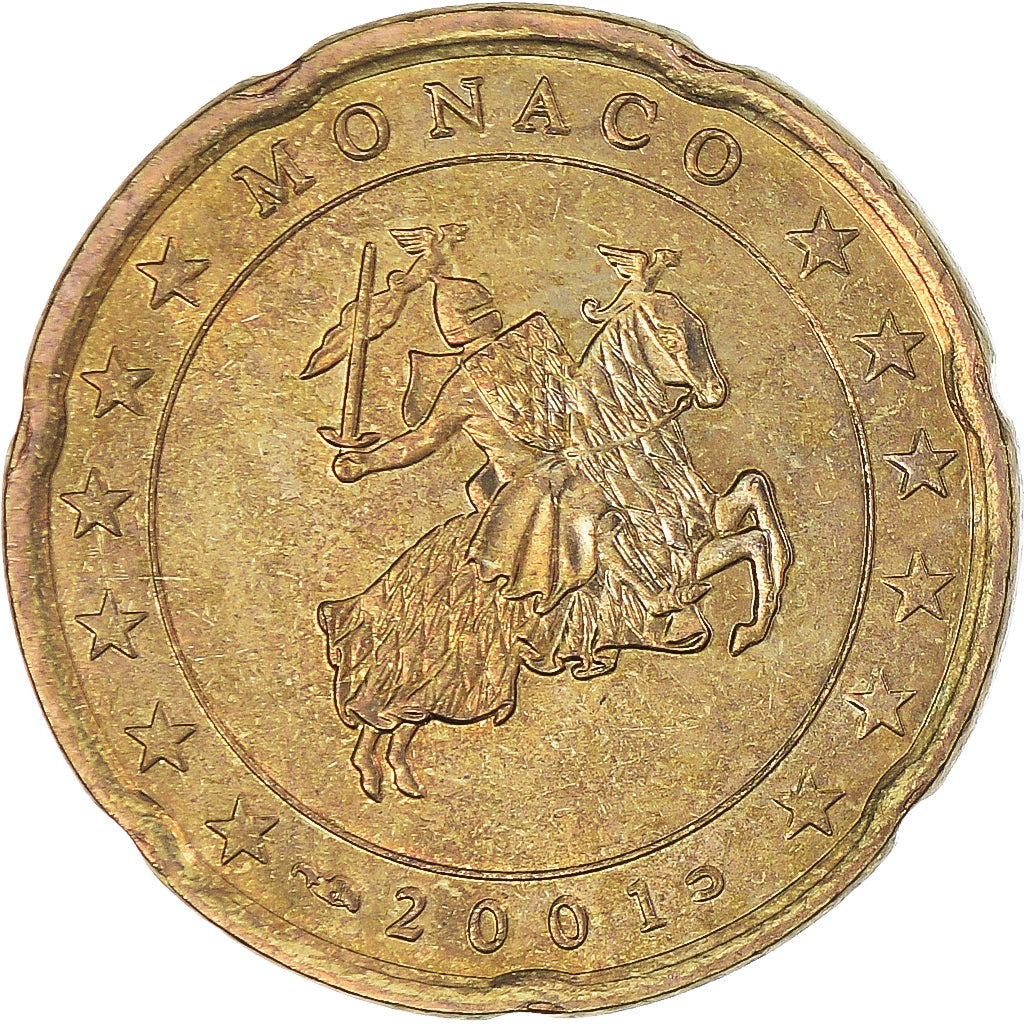 Monaco, 20 Euro Cent, 2001, Paris, AU(55-58), Brass, KM:171