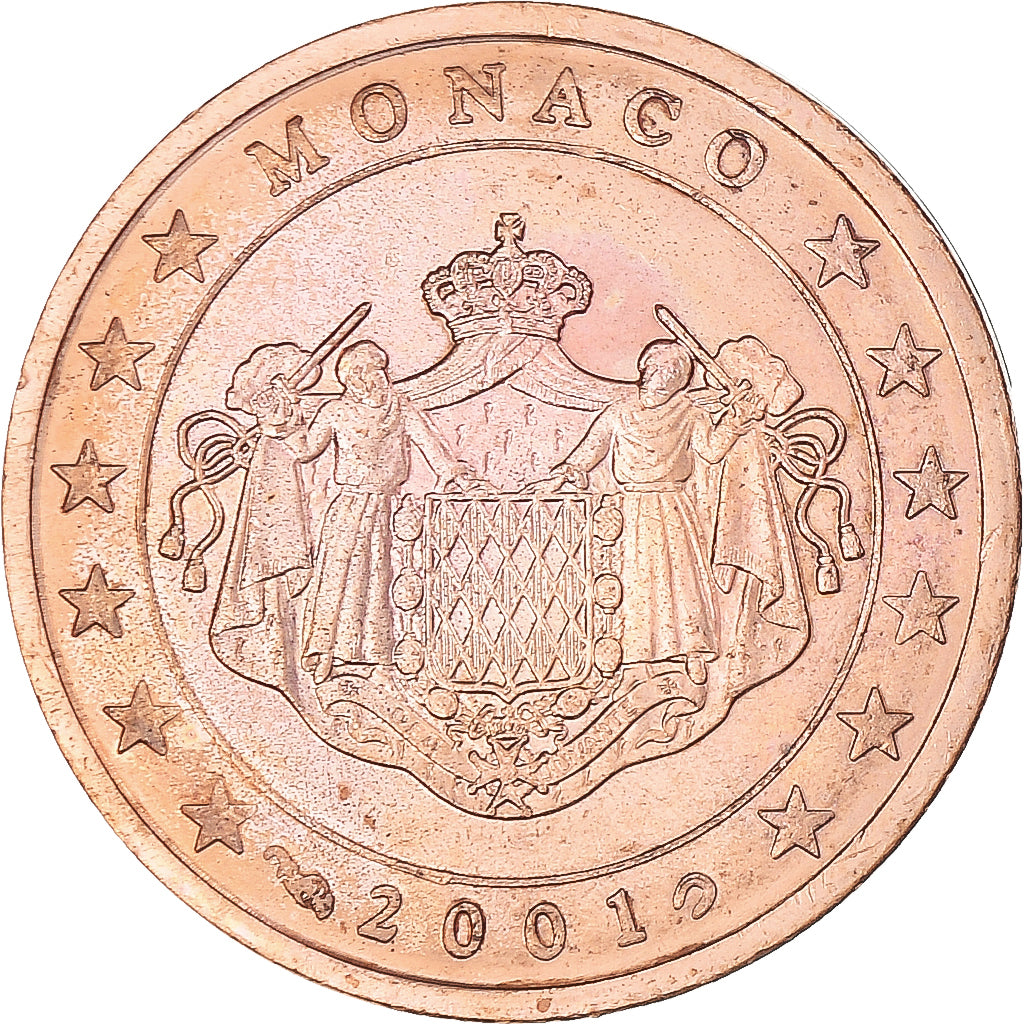Monaco, 2 Euro Cent, 2001, Paris, AU(55-58), Copper Plated Steel, KM:168