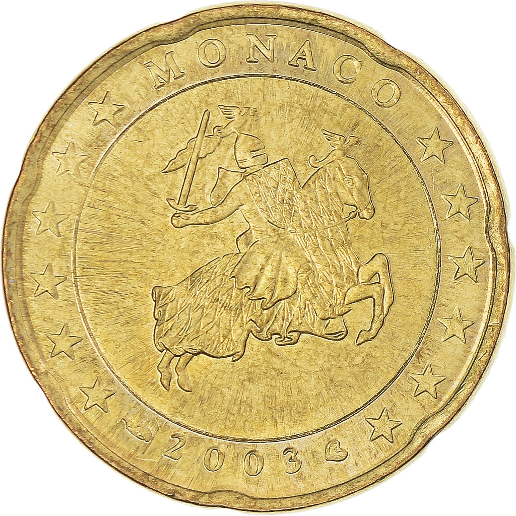 Monaco, 20 Euro Cent, Prince Rainier III, 2003, Paris, MS(63), Brass