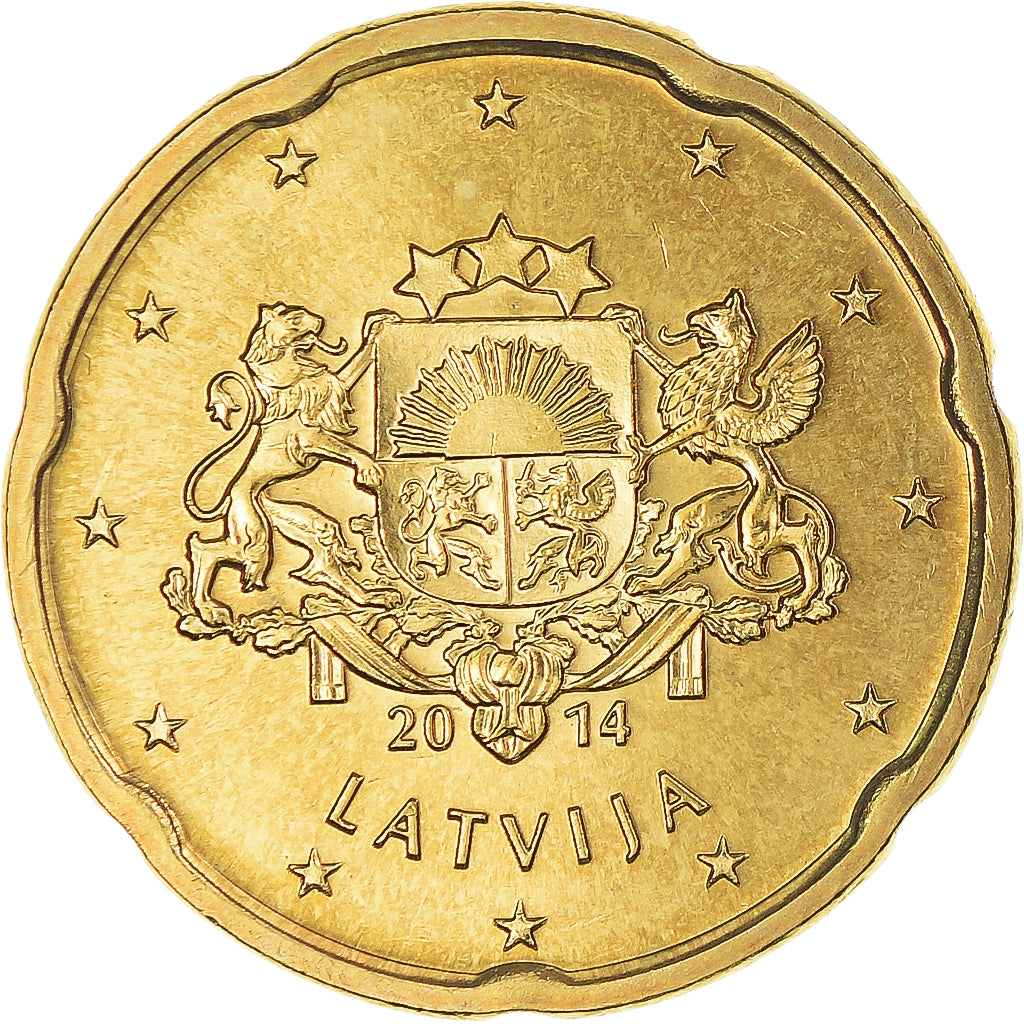 Lettonie, 20 Euro Cent, 2014, Stuttgart, FDC, Laiton, KM:154