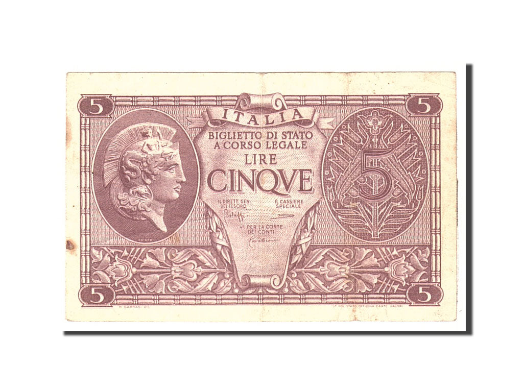 Banknote, Italy, 5 Lire, 1944, 1944-11-23, KM:31c, EF(40-45)