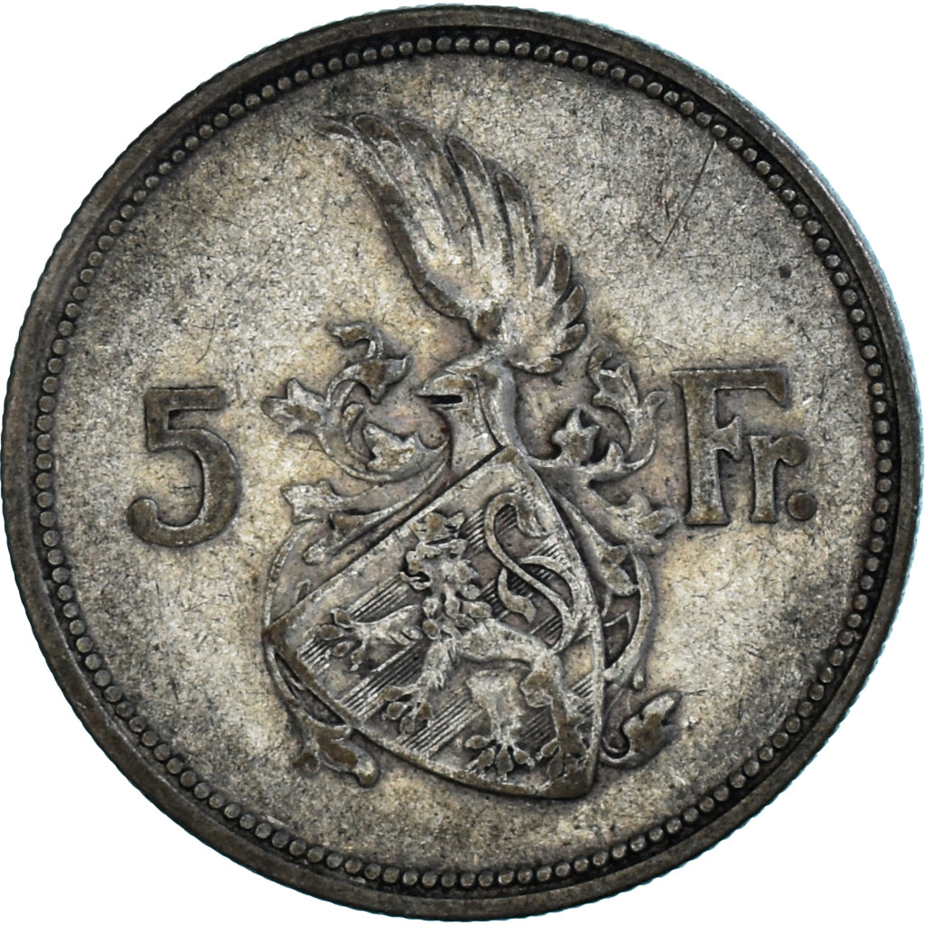 Coin, Luxembourg, Charlotte, 5 Francs, 1929, VF(30-35), Silver, KM:38