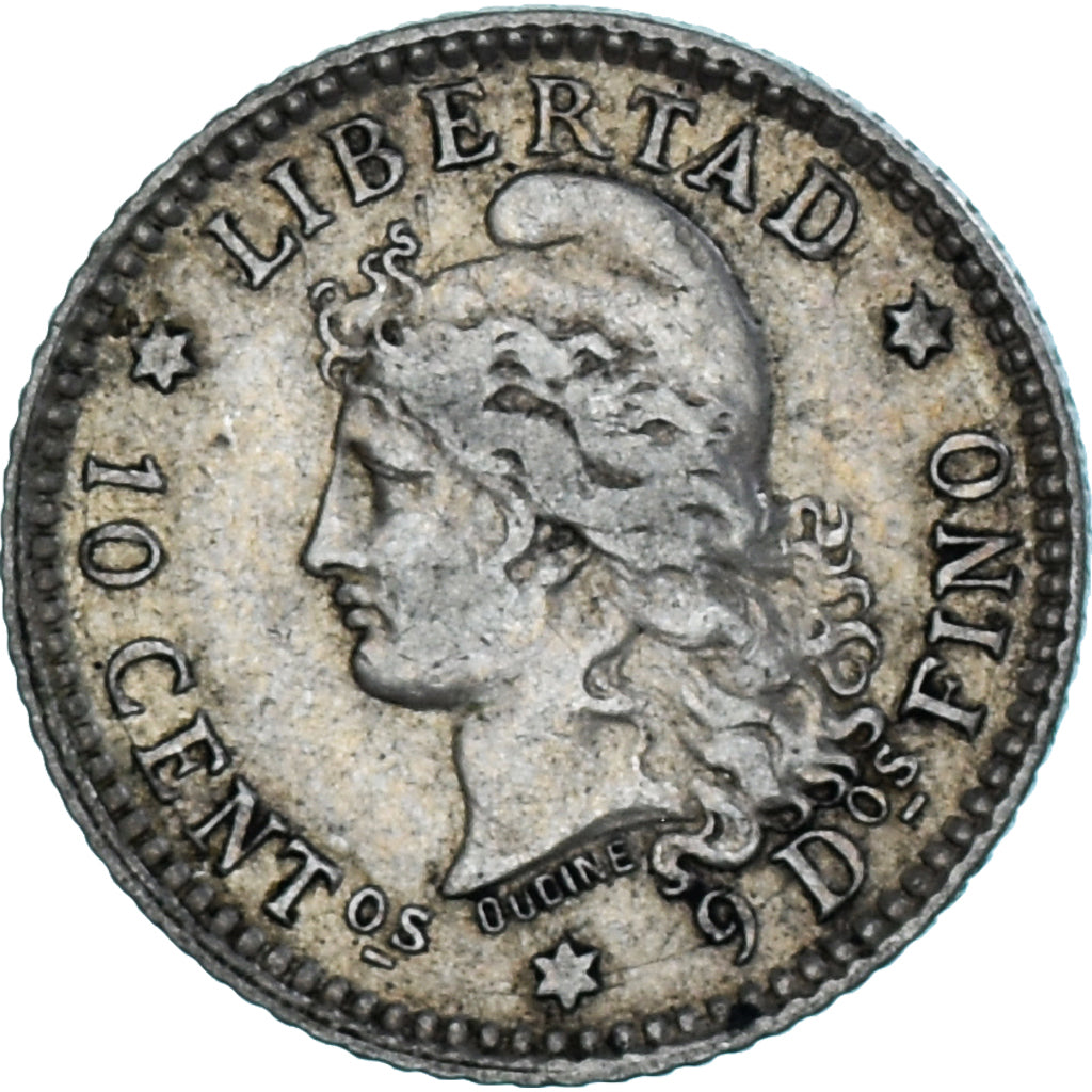 Coin, Argentina, 10 Centavos, 1882, EF(40-45), Silver, KM:26