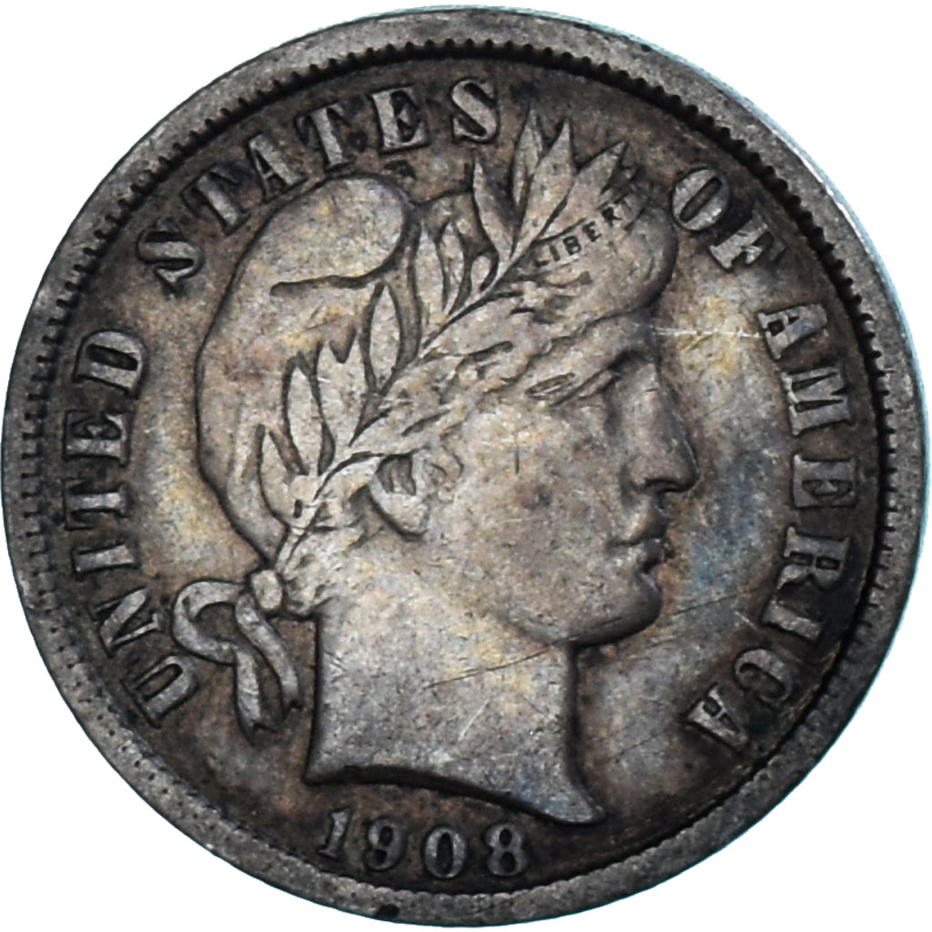 Moneta, Stati Uniti, Barber Dime, Dime, 1908, Philadelphia, BB+, Argento, KM:113