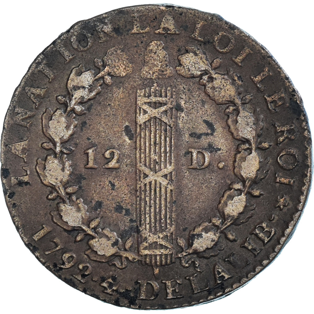 Moeda, França, 12 deniers françois, 12 Deniers, 1792, Paris, VF(30-35)