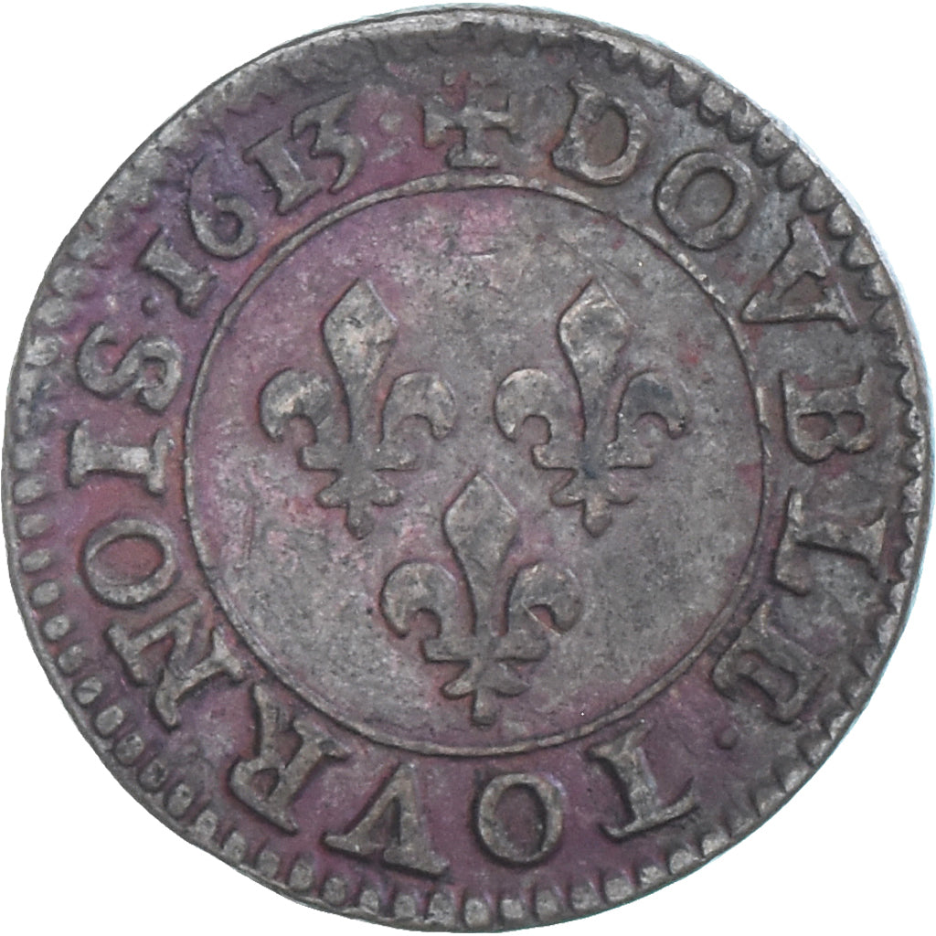 Munten, Frankrijk, Louis XIII, Double Tournois, 1613, Paris, ZF, Koper, CGKL:386