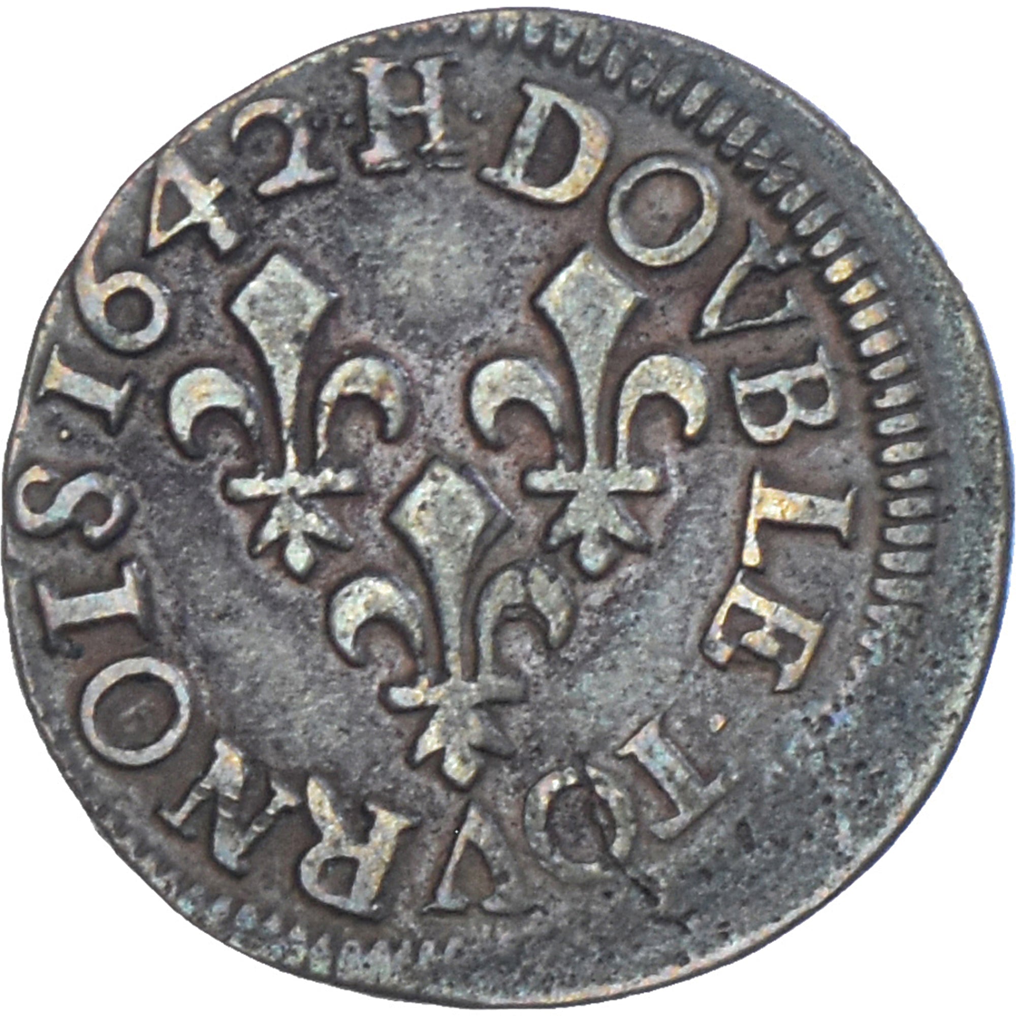 Coin, France, Louis XIII, Double tournois de Warin, tête à gauche, Double
