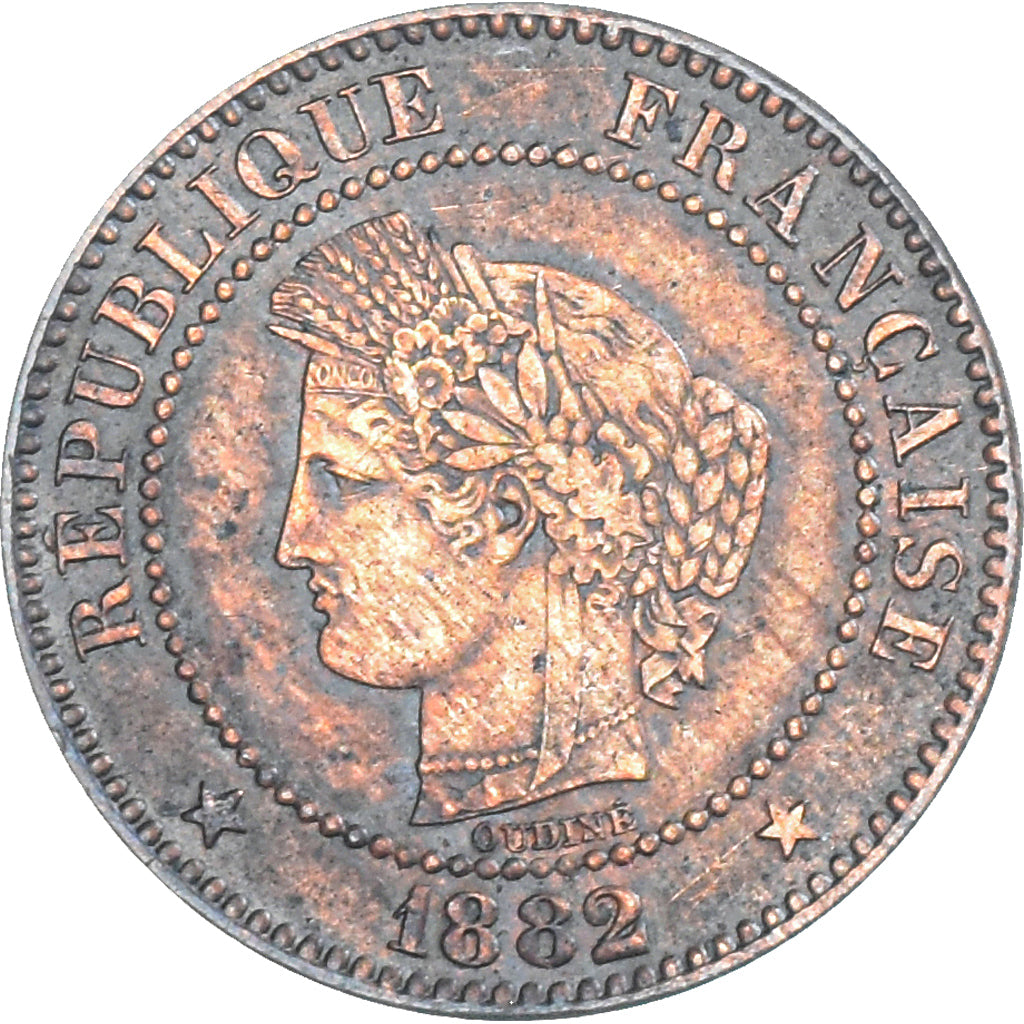 Moneta, Francia, Cérès, 2 Centimes, 1882, Paris, MB+, Bronzo, KM:827.1
