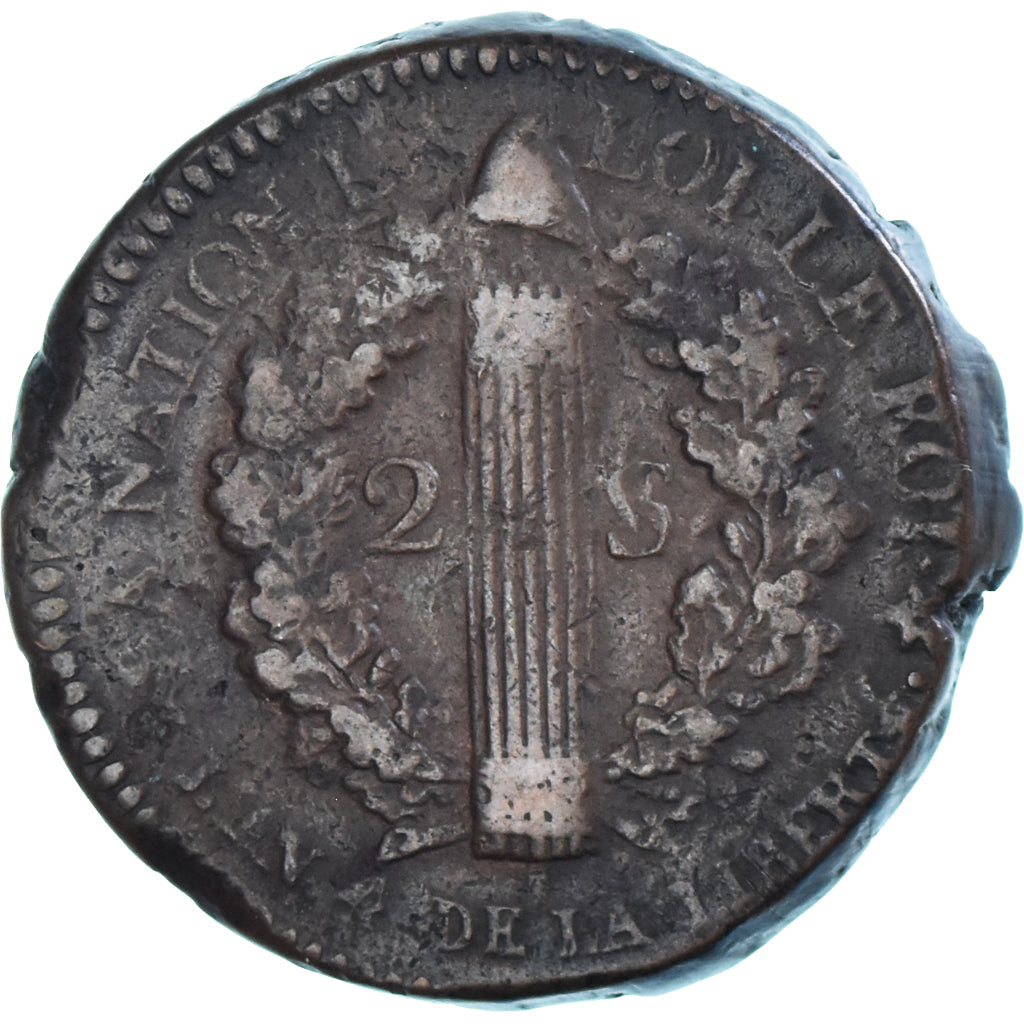 Münze, Frankreich, 2 sols français, 2 Sols, 1792, Strasbourg, S, Bronze