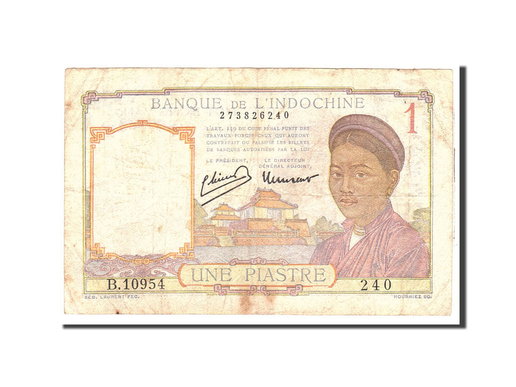 Banconote, INDOCINA FRANCESE, 1 Piastre, 1932, KM:54b, Undated, MB