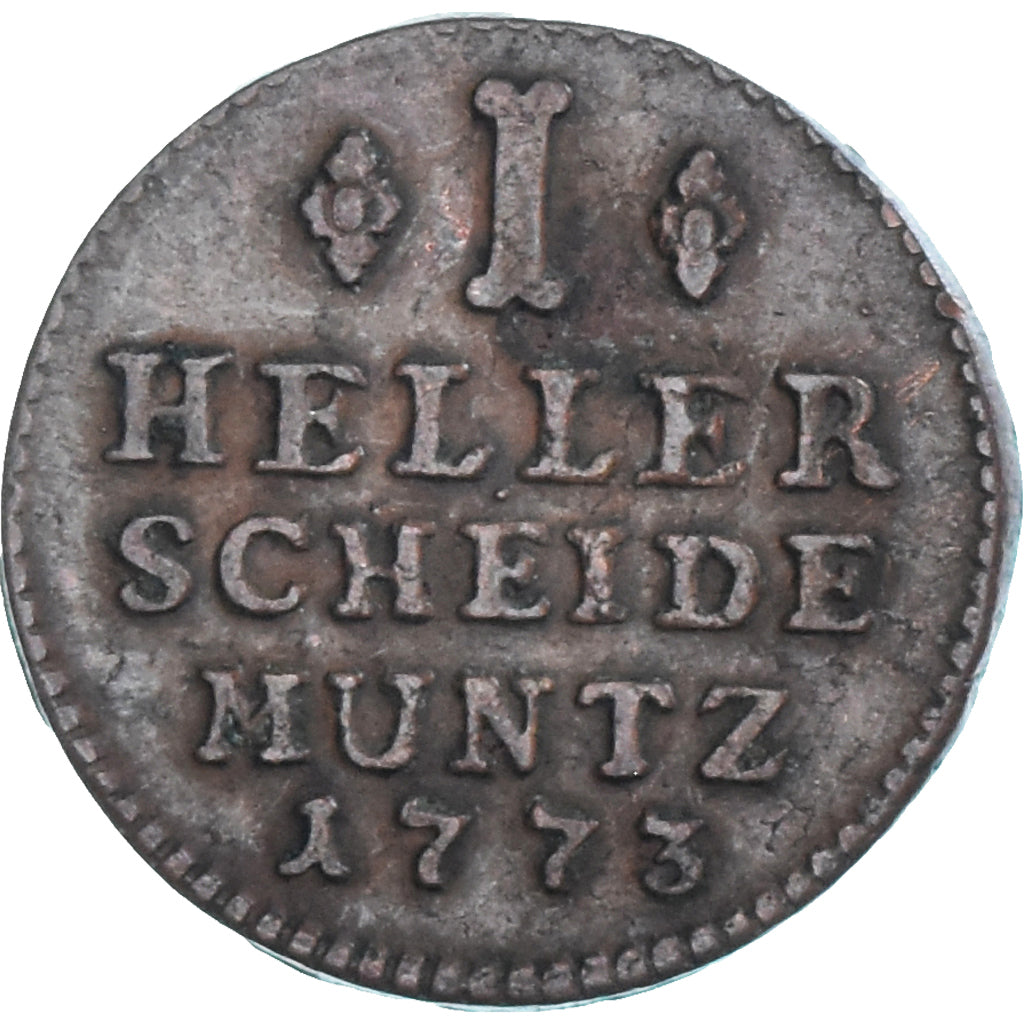 Coin, German States, HANAU-MUNZENBERG, Wilhelm IX, Heller, 1773, AU(50-53)