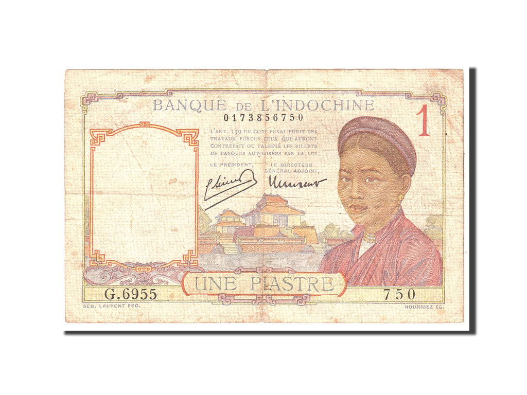 FRENCH INDO-CHINA, 1 Piastre, 1932, Undated, KM:54b, VF(20-25)