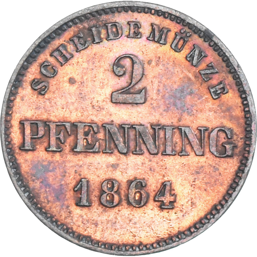 Monnaie, Etats allemands, BAVARIA, Ludwig II, 2 Pfennig, 1864, TTB, Cuivre