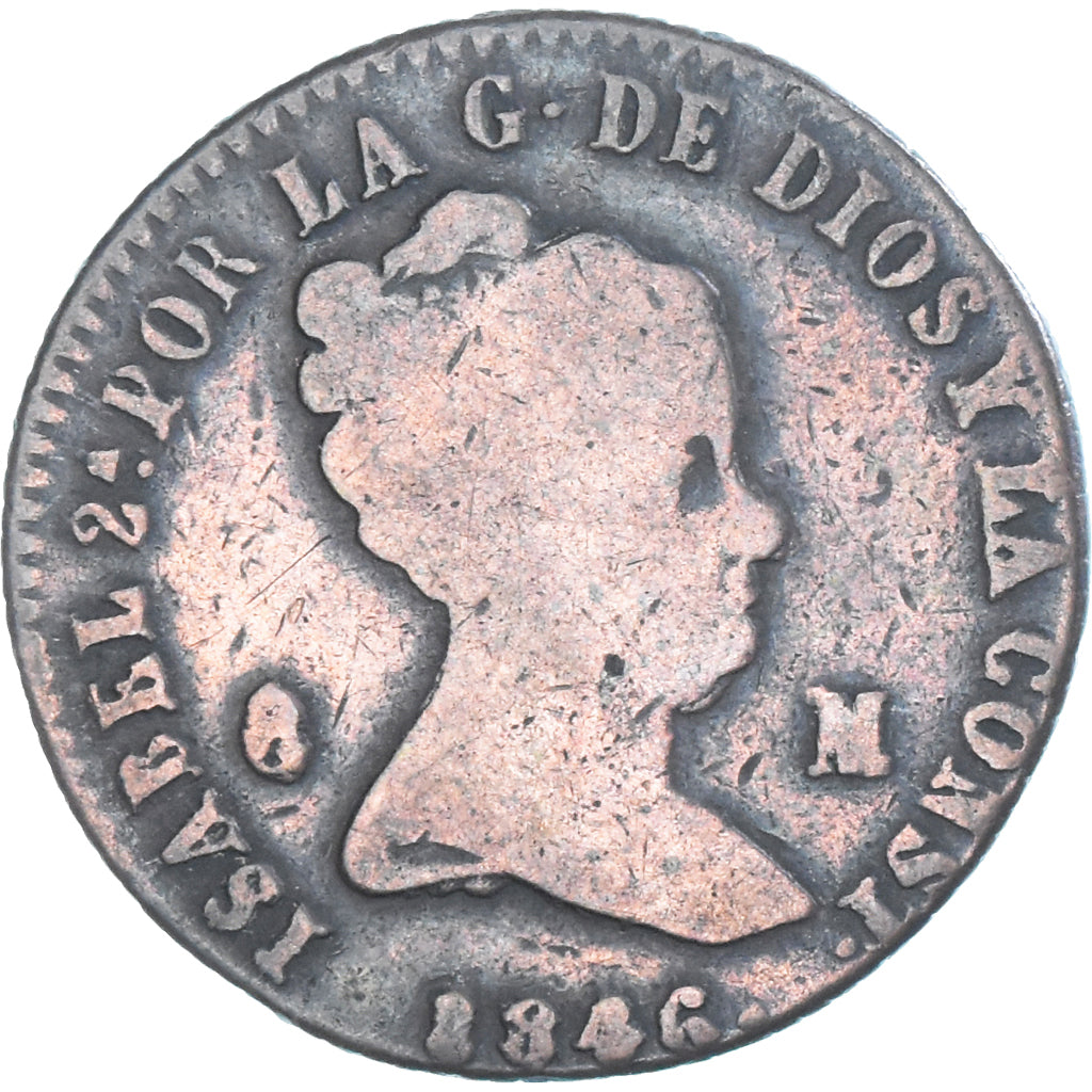 Moneda, España, Isabel II, 8 Maravedis, 1846, Segovia, BC+, Cobre, KM:531.3