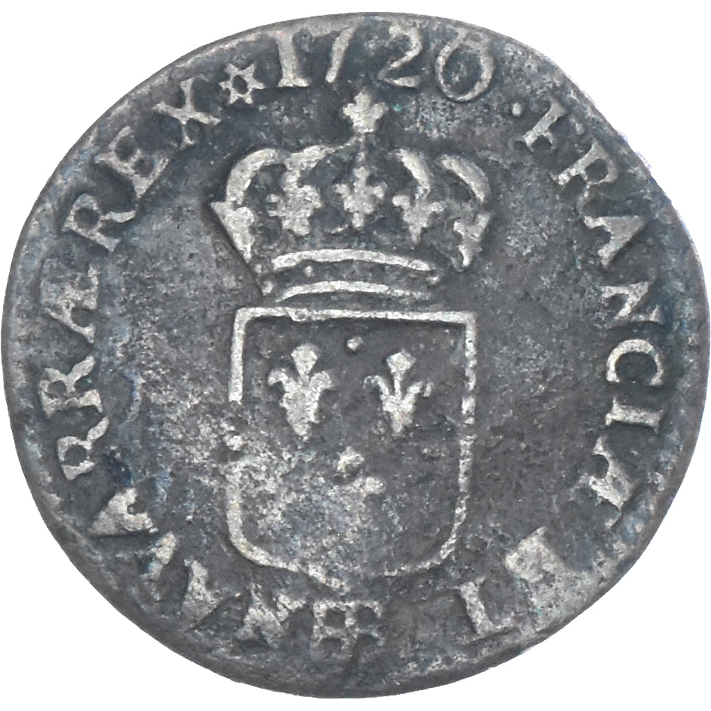 Moneta, Francia, Louis XV, Liard, 1720, Strasbourg, B+, Rame, KM:450.3