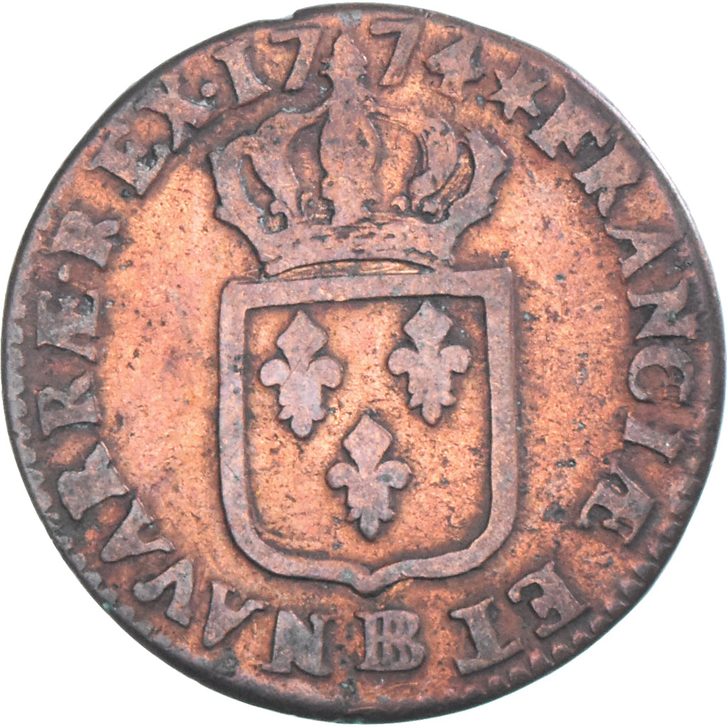 Munten, Frankrijk, Louis XV, Sol, 1774, Strasbourg, FR, Koper, KM:545.4