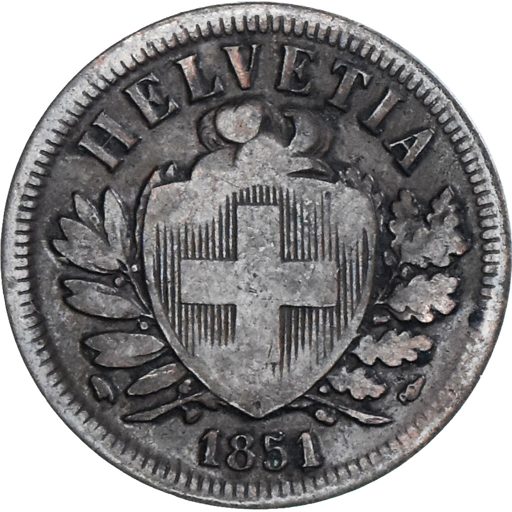 Coin, Switzerland, 2 Rappen, 1851, Paris, VF(20-25), Bronze, KM:4.1