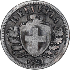 Coin, Switzerland, 2 Rappen, 1851, Paris, VF(20-25), Bronze, KM:4.1
