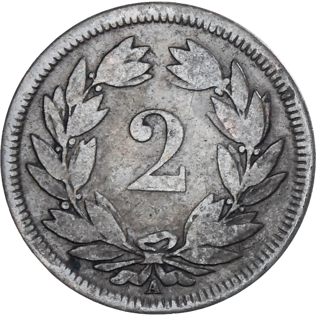 Coin, Switzerland, 2 Rappen, 1851, Paris, VF(20-25), Bronze, KM:4.1