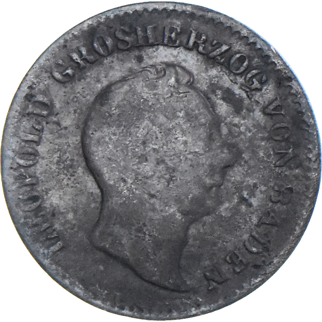 Moneta, Stati tedeschi, BADEN, Leopold I, 1/2 Kreuzer, 1852, MB, Rame, KM:213