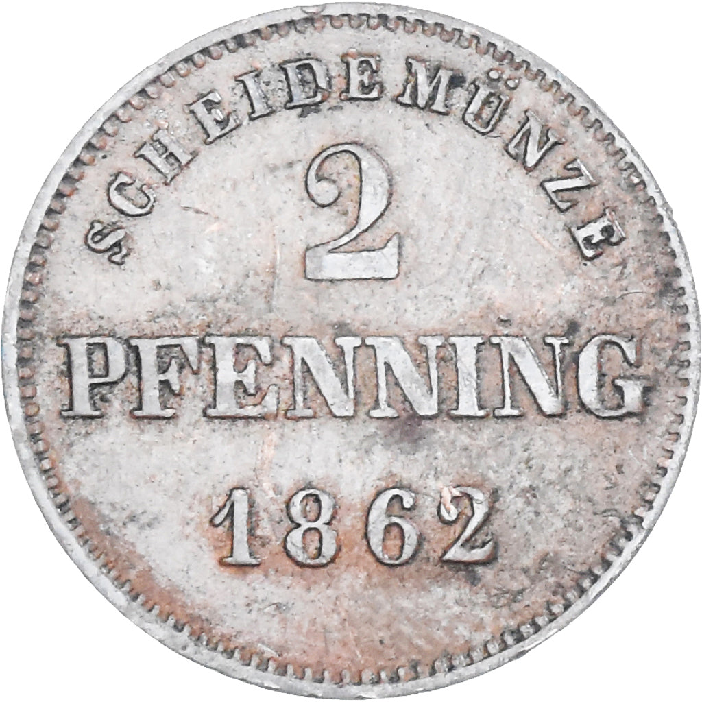 Coin, German States, BAVARIA, Ludwig II, 2 Pfennig, 1862, EF(40-45), Copper
