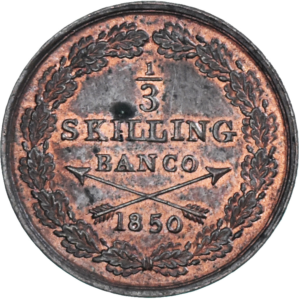 Moneta, Svezia, Oscar I, 1/3 Skilling, 1850, BB+, Rame, KM:657