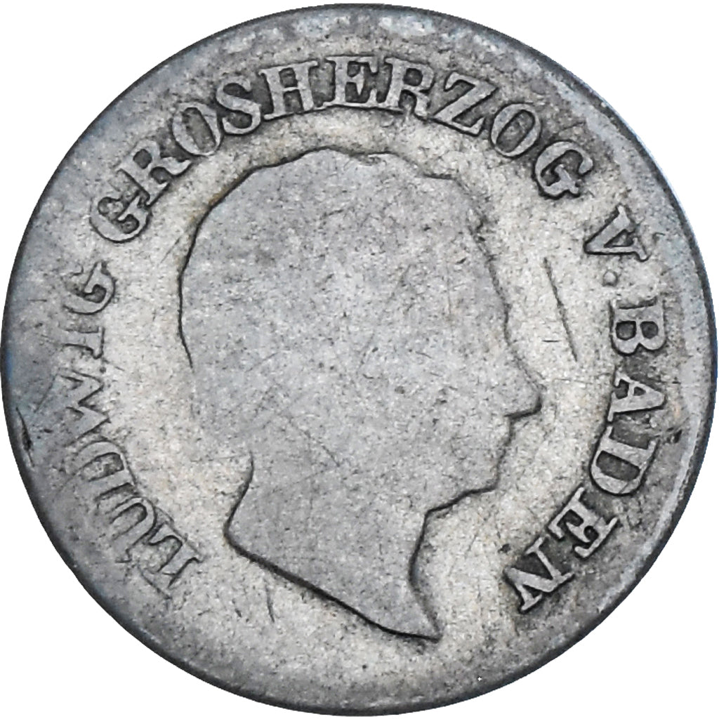 Coin, German States, BADEN, Ludwig I, 3 Kreuzer, 1830, VF(20-25), Silver, KM:191