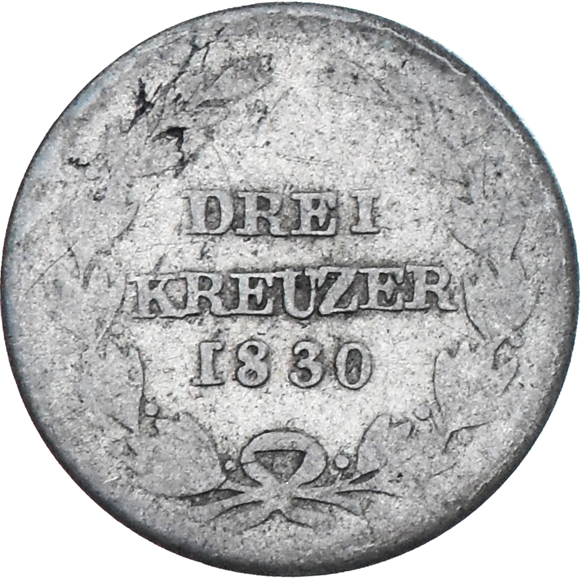 Coin, German States, BADEN, Ludwig I, 3 Kreuzer, 1830, VF(20-25), Silver, KM:191