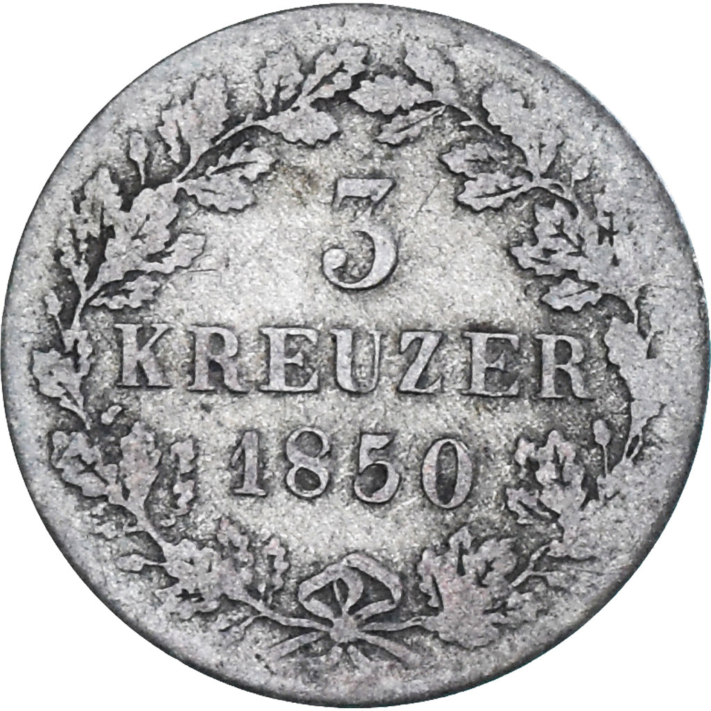 Coin, German States, WURTTEMBERG, Wilhelm I, 3 Kreuzer, Groschen, 1850