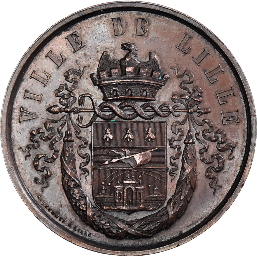 France, Médaille, Fête Communale de la Ville de Lille, 1855, TTB+, Cuivre