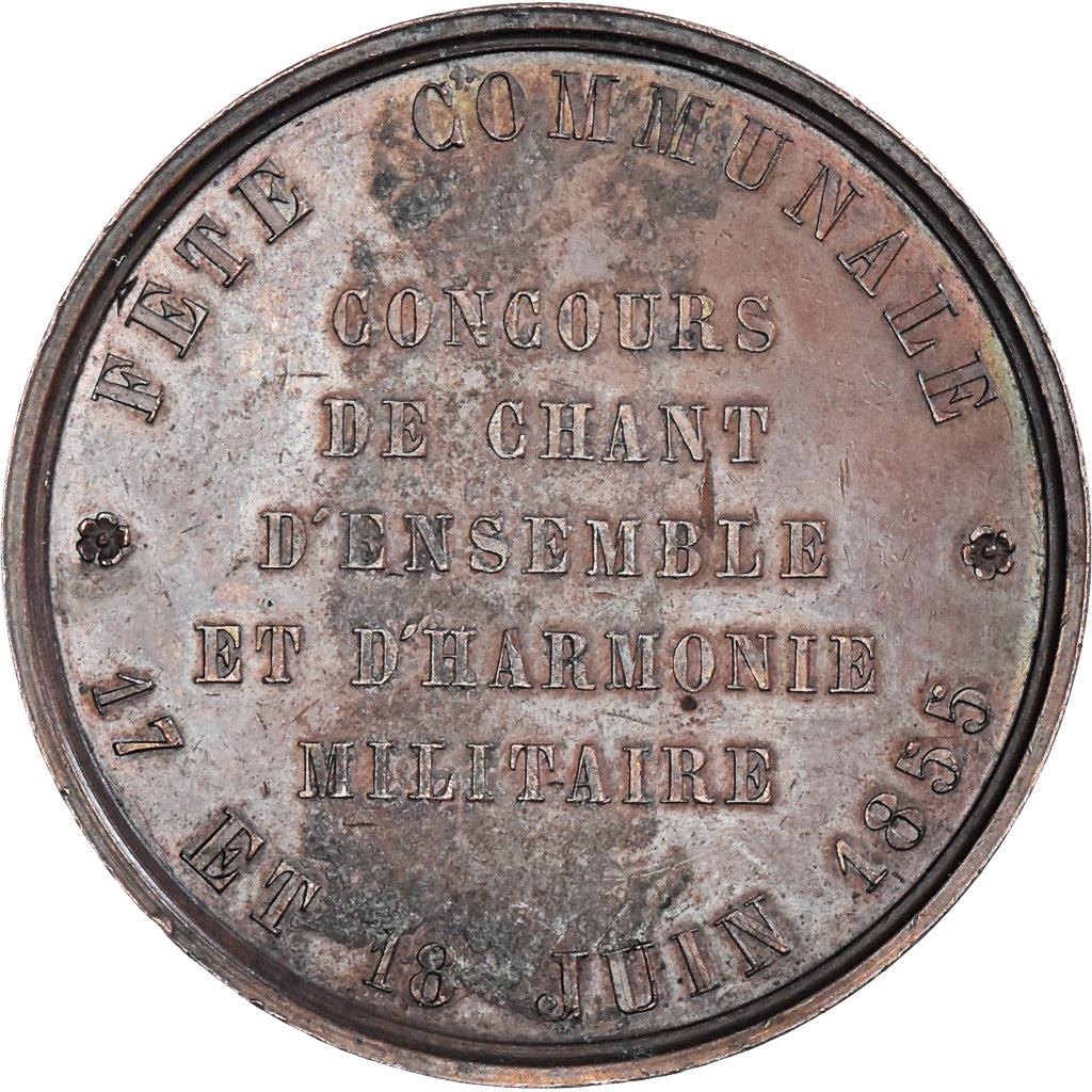 France, Médaille, Fête Communale de la Ville de Lille, 1855, TTB+, Cuivre
