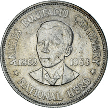 Moeda, Filipinas, Andres Bonifacio, Peso, 1963, AU(50-53), Prata, KM:193