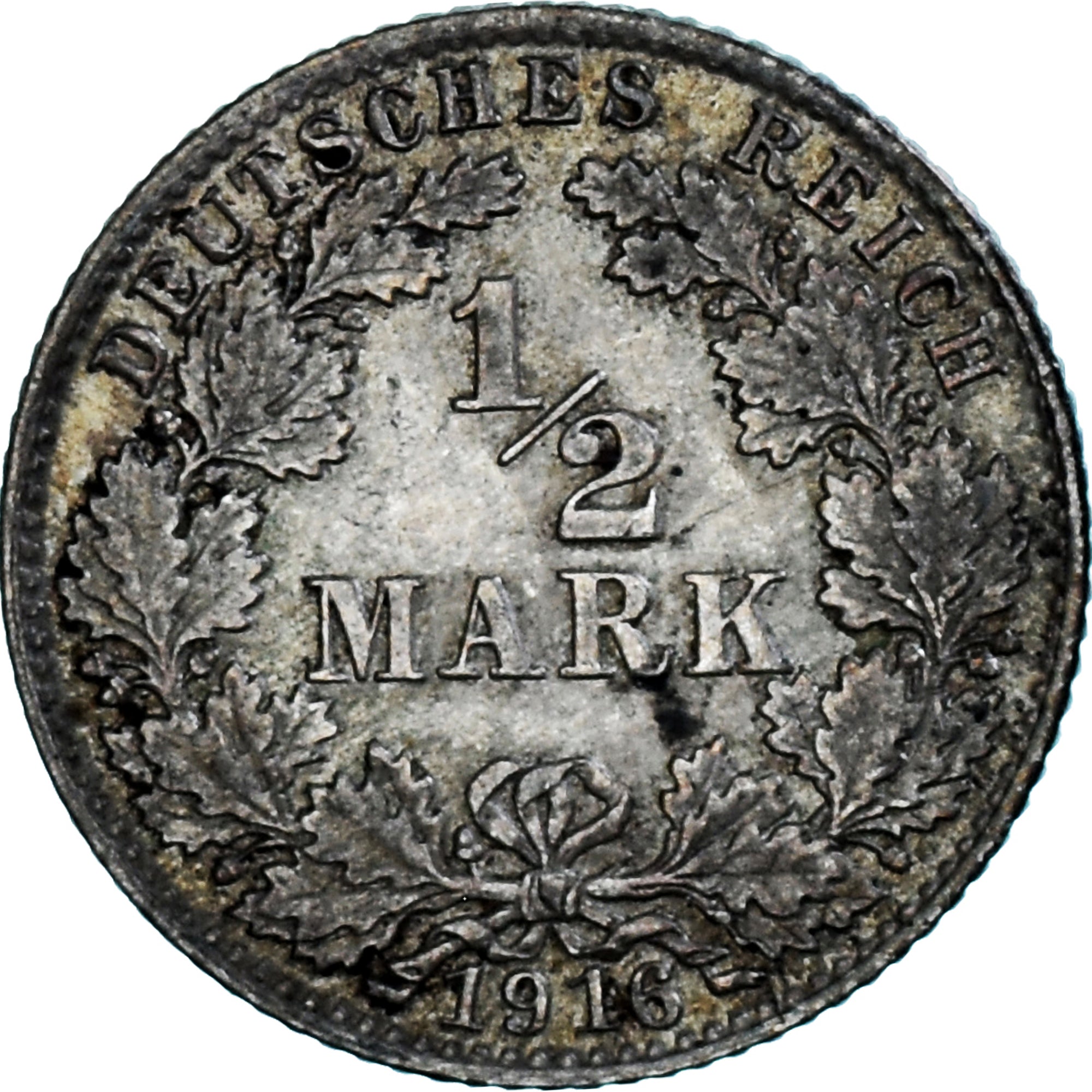 Coin, GERMANY - EMPIRE, 1/2 Mark, 1916, Munich, AU(55-58), Silver, KM:17