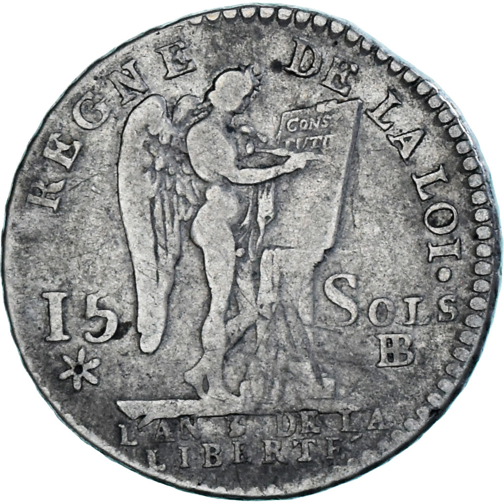 Monnaie, France, Louis XVI, 15 sols français, 1791, Strasbourg, TB+, Argent