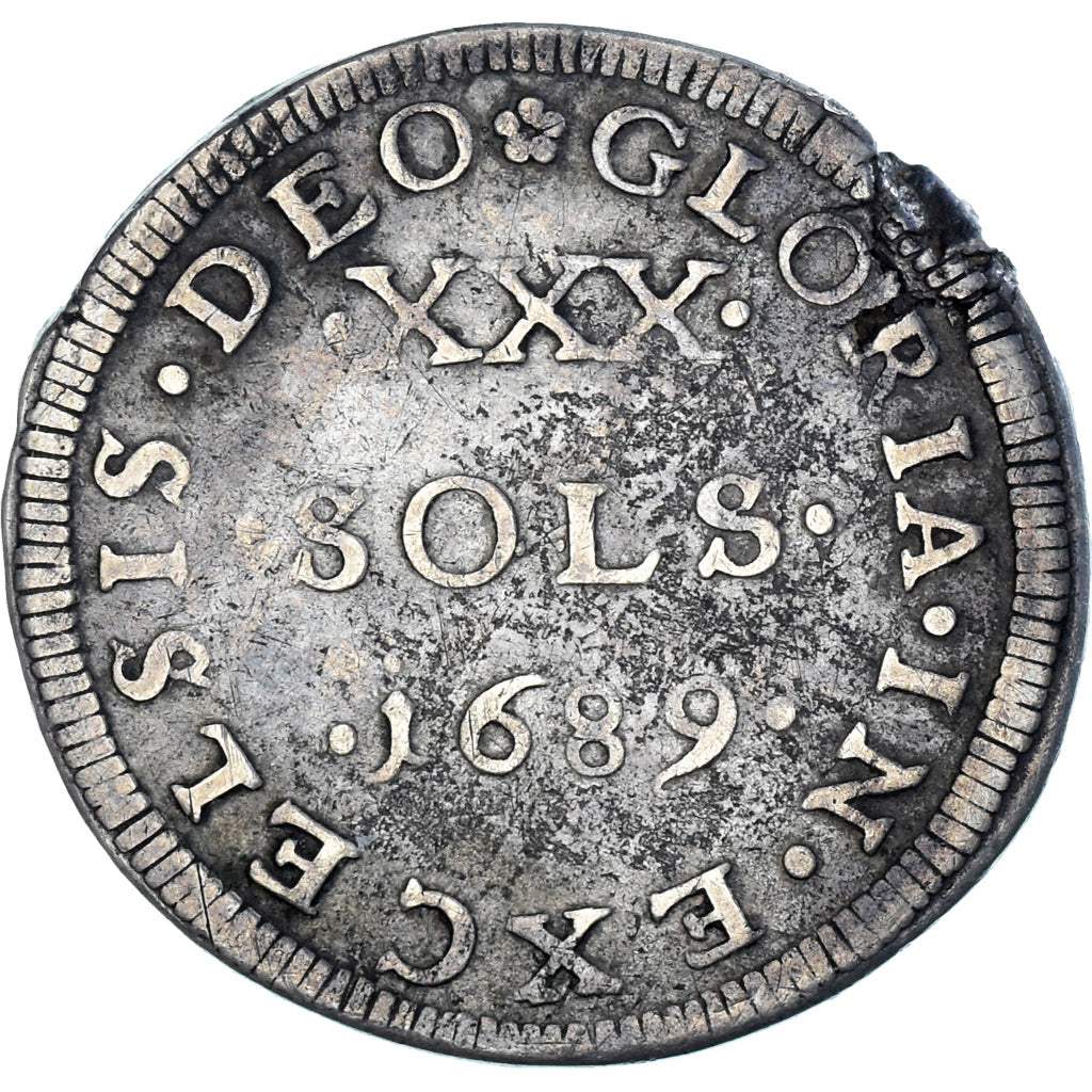 Coin, France, Louis XIV, XXX Sols de Strasbourg, 30 Sols, 1/2 ECU, 1689