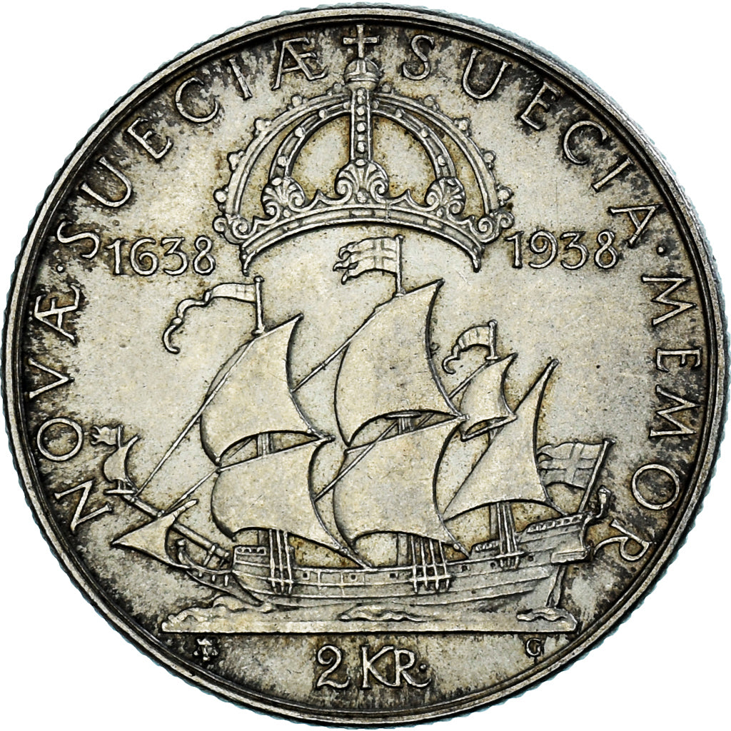 Coin, Sweden, Gustaf V, 2 Kronor, 1938, MS(60-62), Silver, KM:807