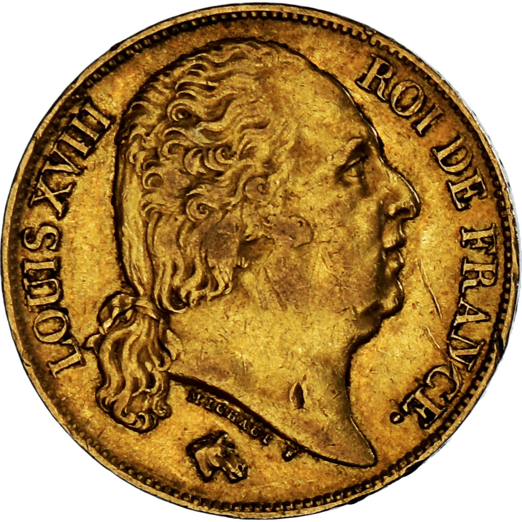 Coin, France, Louis XVIII, 20 Francs, 1824, Lille, EF(40-45), Gold, KM:712.9