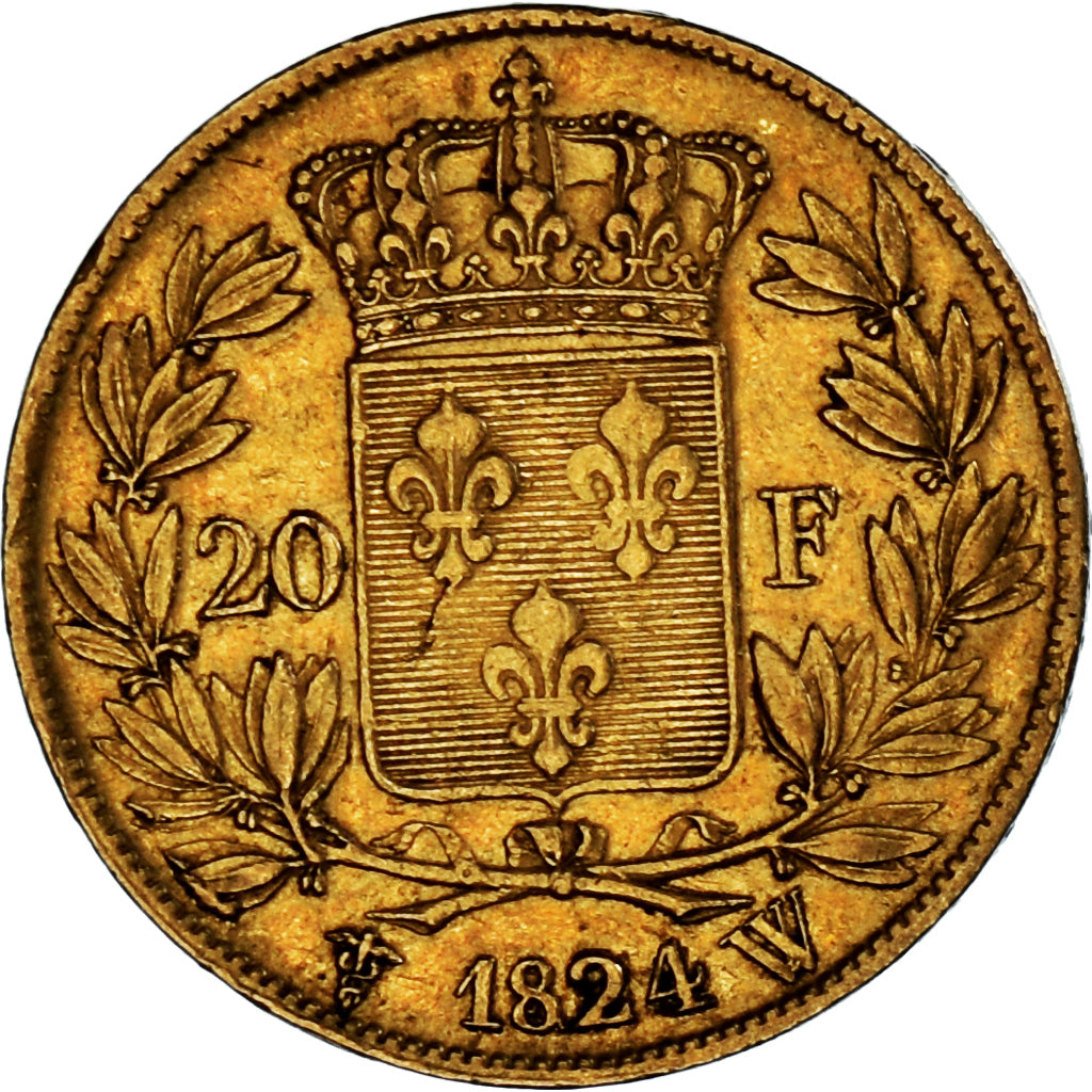 Coin, France, Louis XVIII, 20 Francs, 1824, Lille, EF(40-45), Gold, KM:712.9