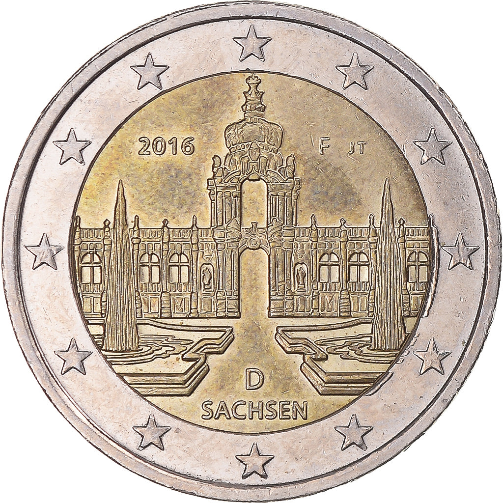 Germany, 2 Euro, Sachsen, 2016, Stuttgart, AU(50-53), Bi-Metallic, KM:New