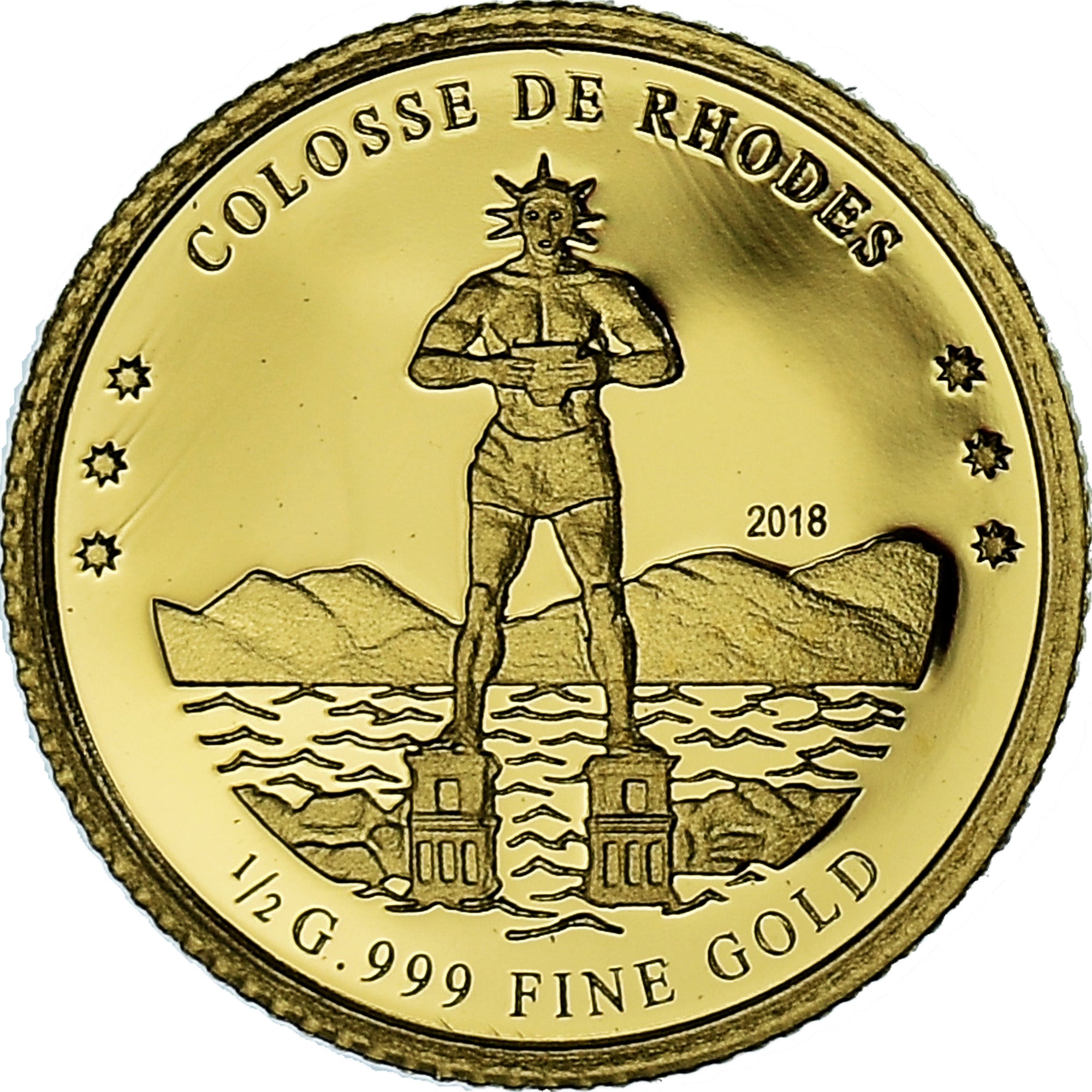 Coin, Ivory Coast, Colosse de Rhodes, 100 Francs CFA, 2018, MS(65-70), Gold
